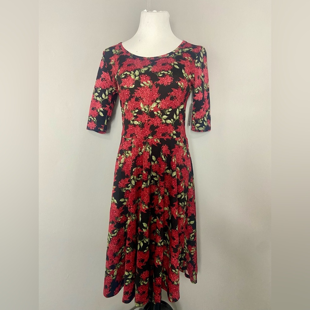 LuLaRoe Black Red Floral Midi Dress